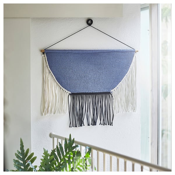 HÄNGALM hanging tapestry, beige black/light lilac-blue, 85x60 cm