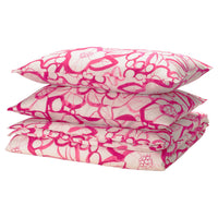 HÄRLIR duvet cover and 2 pillowcases, white bright pink/floral pattern, 240x220/50x80 cm