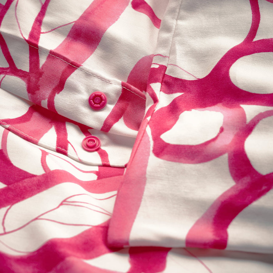 HÄRLIR duvet cover and 2 pillowcases, white bright pink/floral pattern, 240x220/50x80 cm
