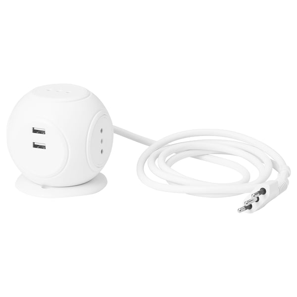 HAGSTA 3-way socket with 2 USB ports, 1.5 mx8 cm