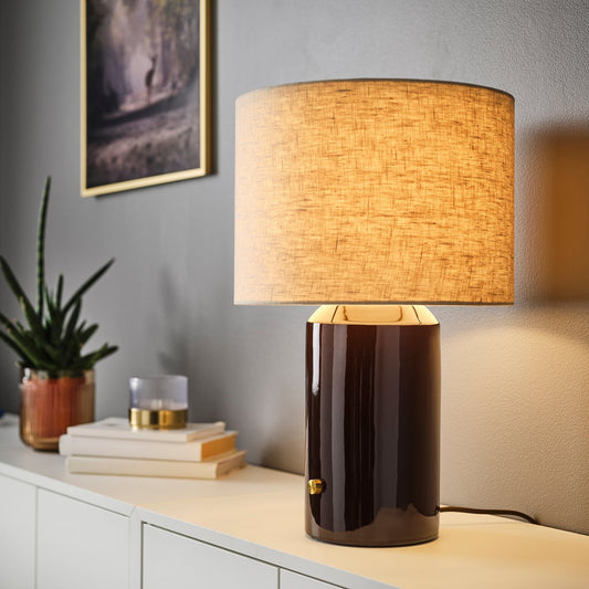 HALGATT table lamp, dimmable beige/brown ceramic, 49 cm