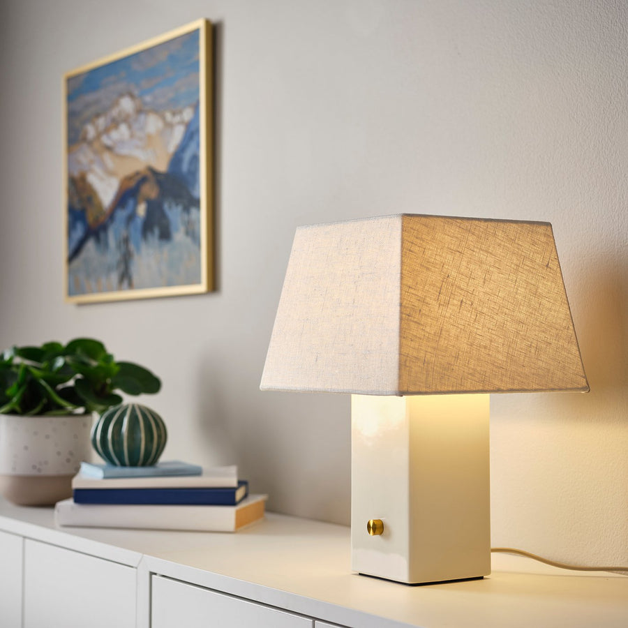 HALGATT table lamp, dimmable white/white ceramic, 35 cm