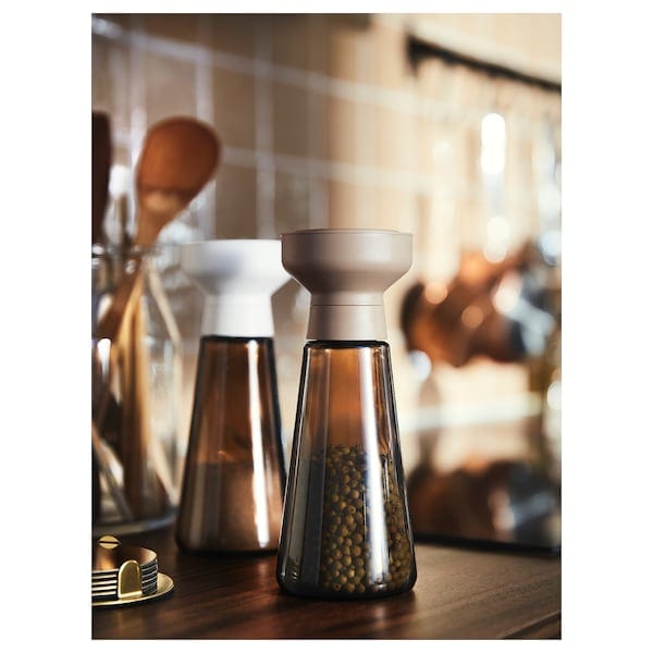 Ikea HALVTOM - Spice mill, glass/brown, 19 cm