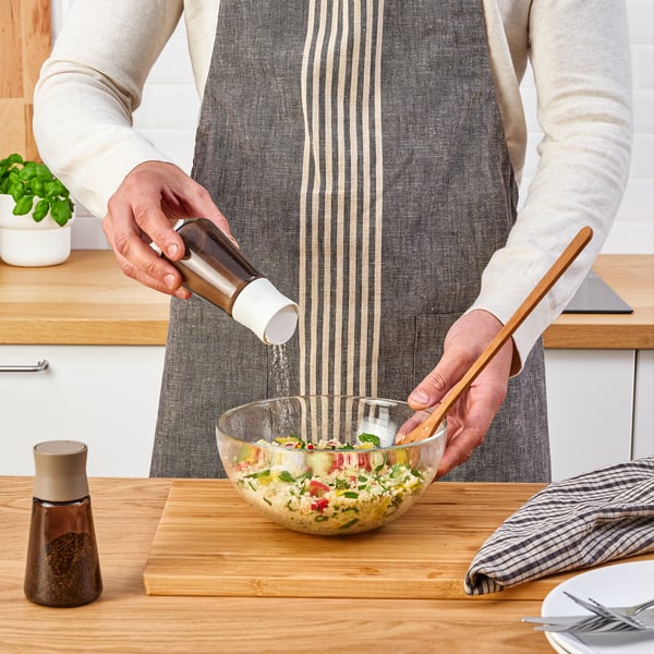 HALVTOM salt and pepper shakers, glass/brown, 6 cm, 2 pack