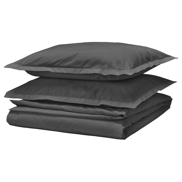 HAMPFLOCKEL duvet cover and 2 pillowcases, dark grey, 240x220/50x80 cm