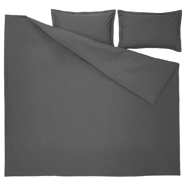 HAMPFLOCKEL duvet cover and 2 pillowcases, dark grey, 240x220/50x80 cm