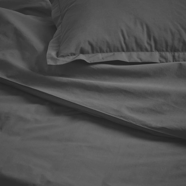 HAMPFLOCKEL duvet cover and 2 pillowcases, dark grey, 240x220/50x80 cm