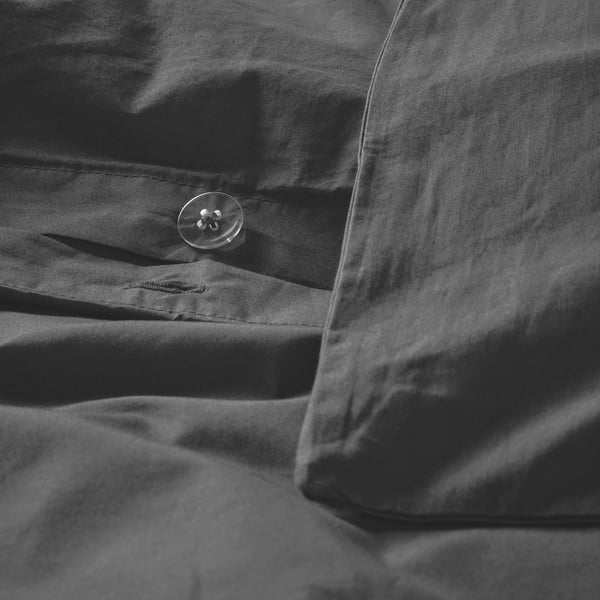 HAMPFLOCKEL duvet cover and 2 pillowcases, dark grey, 240x220/50x80 cm