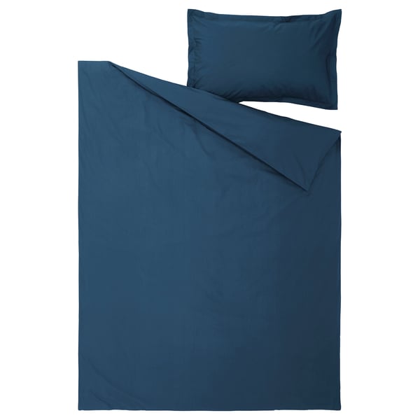 HAMPFLOCKEL duvet cover and pillowcase, dark blue, 150x200/50x80 cm