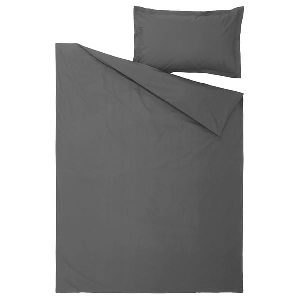HAMPFLOCKEL duvet cover and pillowcase, dark grey, 150x200/50x80 cm