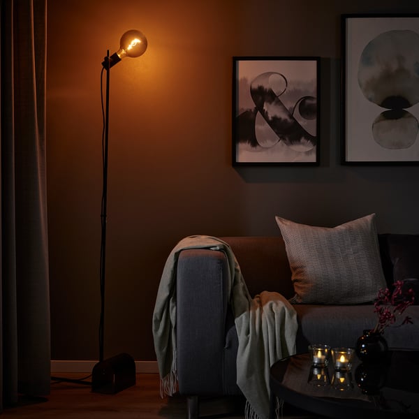 HÅRSLINGA floor lamp, black, 42x21 cm