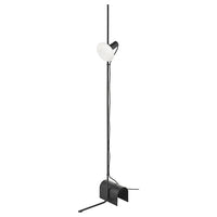 HÅRSLINGA / MOLNART floor lamp with light bulb, black/donut-shaped opal white