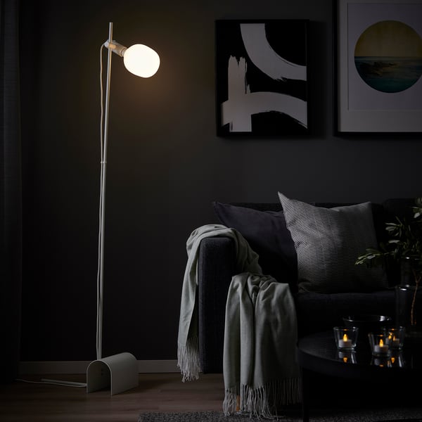 HÅRSLINGA / TRÅDFRI floor lamp with light bulb, white/smart white spectrum