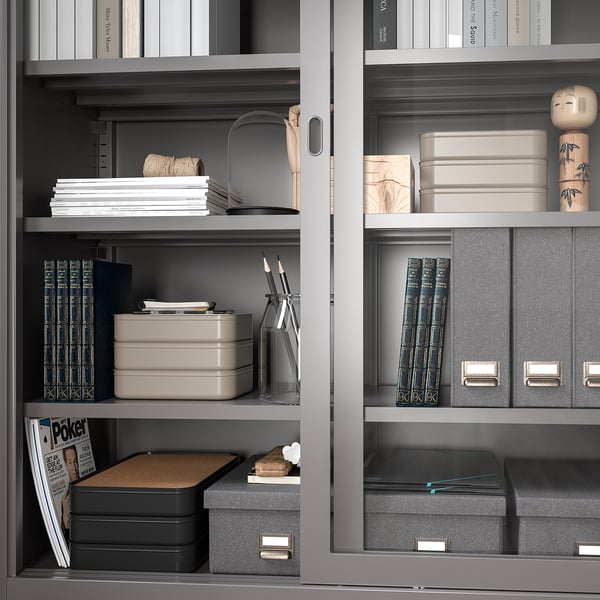 HARVMATTA box with compartments, dark grey-beige, 24x18x6 cm