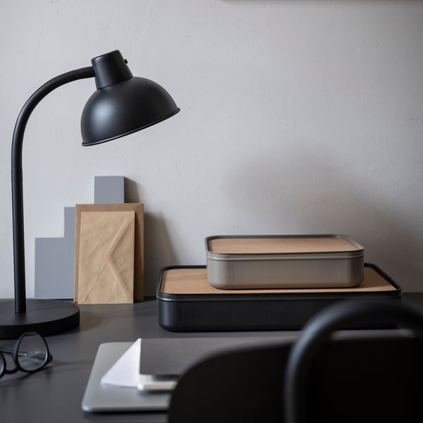 HARVMATTA box with compartments, dark grey-beige, 24x18x6 cm