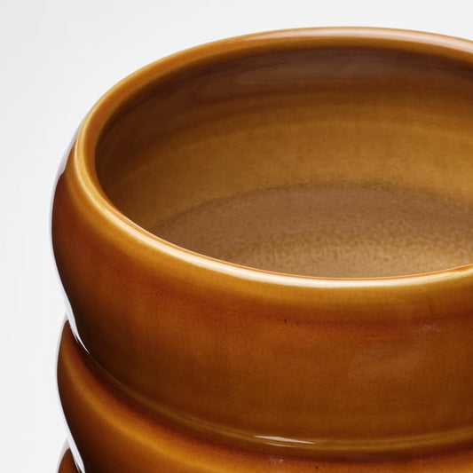 HASSELBUKETT plant pot, in/outdoor/brown-yellow, 12 cm