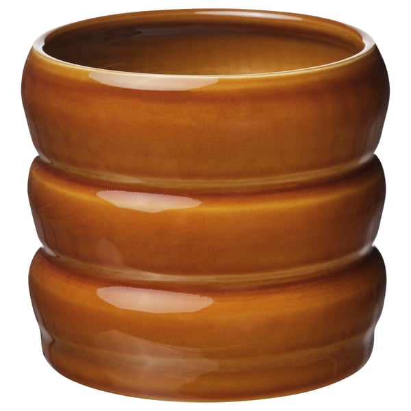HASSELBUKETT plant pot, in/outdoor/brown-yellow, 12 cm