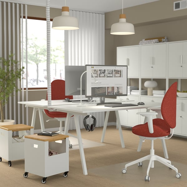 HATTEFJÄLL office chair with armrests, Gunnared red/white, 50x114x68 cm