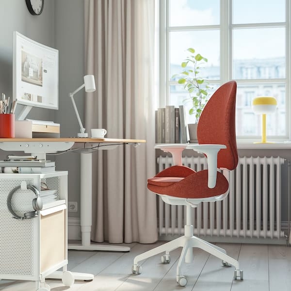 Ikea HATTEFJÄLL - Office chair with armrests, Gunnared red/white ,