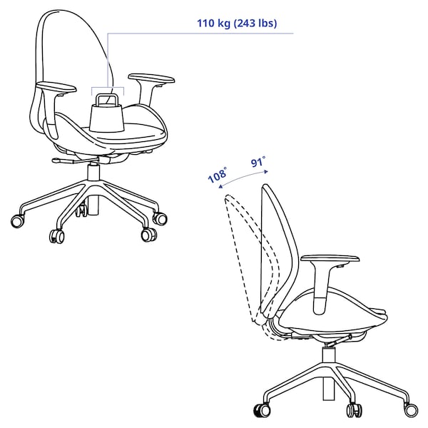 HATTEFJÄLL office chair with armrests, Gunnared red/white, 50x114x68 cm