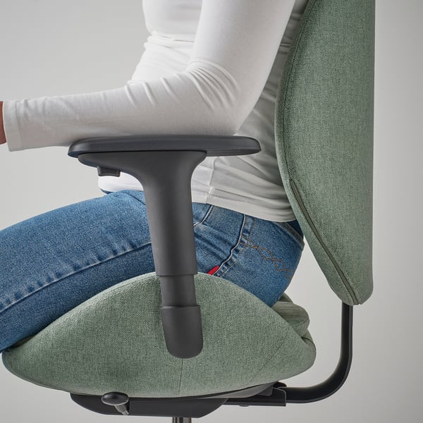 HATTEFJÄLL office chair with armrests, Gunnared green/black, 50x114x68 cm