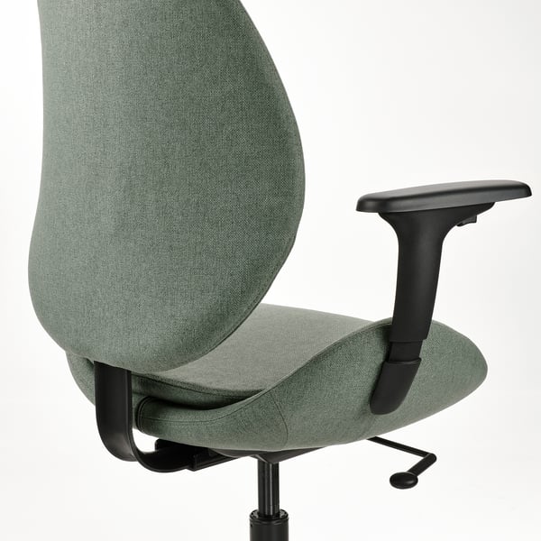 HATTEFJÄLL office chair with armrests, Gunnared green/black, 50x114x68 cm