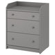 HAUGA chest of 3 drawers, grey, 70x46x84 cm