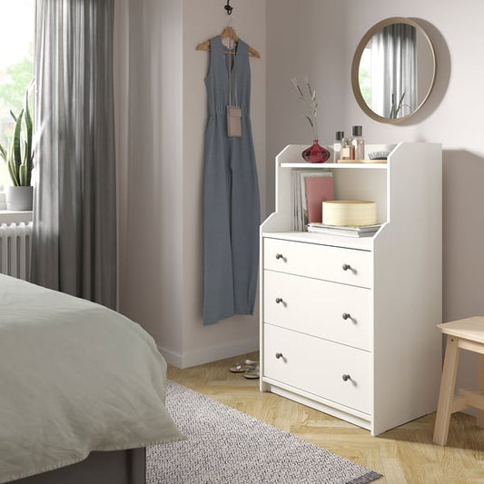 HAUGA chest of 3 drawers with shelf, white, 70x46x116 cm
