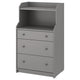 HAUGA chest of 3 drawers with shelf, grey, 70x46x116 cm