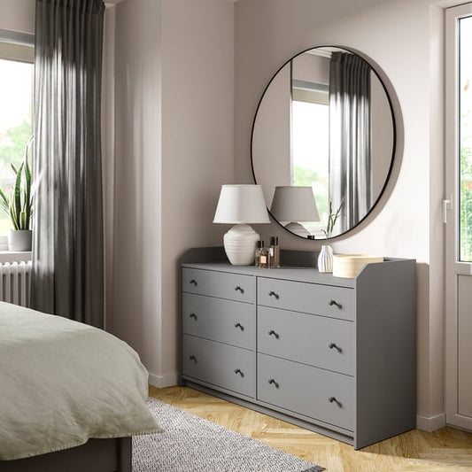 HAUGA chest of 6 drawers, grey, 138x46x84 cm