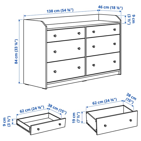 HAUGA chest of 6 drawers, grey, 61x84x38 cm