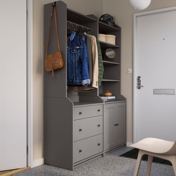 HAUGA storage combination, grey, 139x46x199 cm