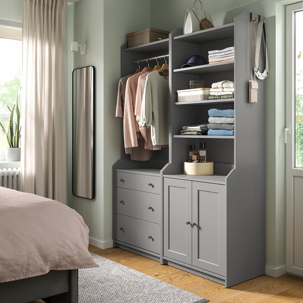HAUGA storage combination, grey, 139x46x199 cm
