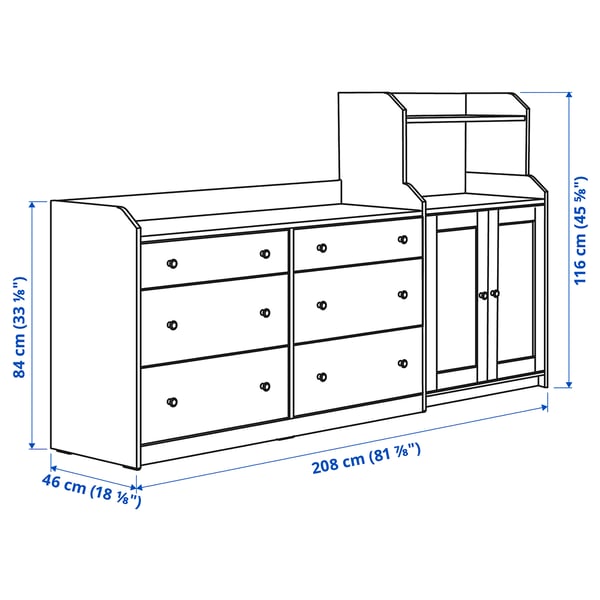 HAUGA storage combination, grey, 208x116 cm