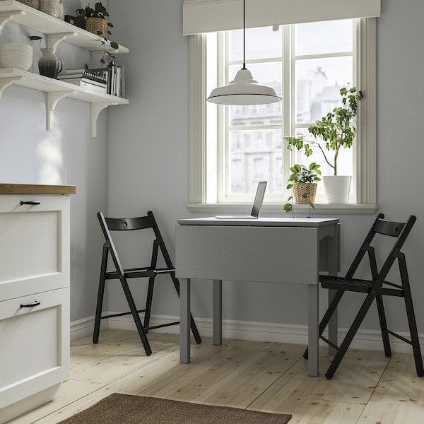 Ikea HAUGA / FRÖSVI - Table and 2 folding chairs, grey/black, 55x82x109/74 cm