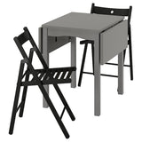 HAUGA / FRÖSVI table and 2 folding chairs, grey/black, 55x82x109/74 cm