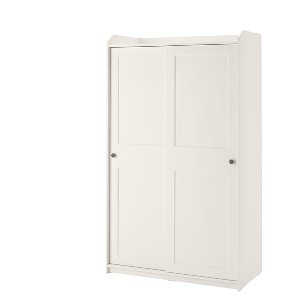 HAUGA wardrobe with sliding doors, white, 118x55x199 cm
