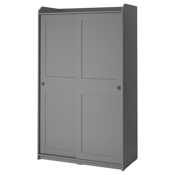 HAUGA wardrobe with sliding doors, grey, 118x55x199 cm