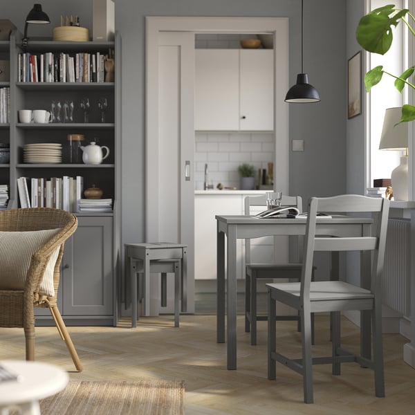 HAUGA / HAUGA table and 2 chairs, grey/grey, 74x74 cm