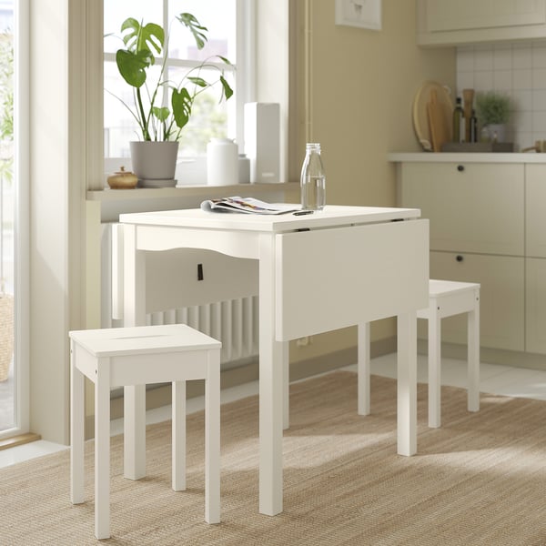 HAUGA / HAUGA table and 2 stools, white/white, 55/82/109x74 cm