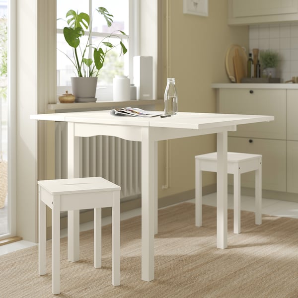 HAUGA / HAUGA table and 2 stools, white/white, 55/82/109x74 cm