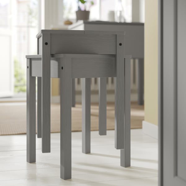 HAUGA / HAUGA table and 2 stools, grey/grey, 55x82x109/74 cm