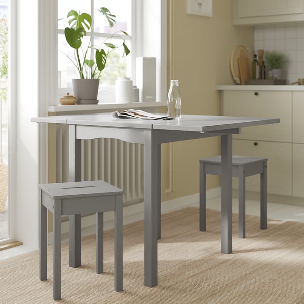 HAUGA / HAUGA table and 2 stools, grey/grey, 55x82x109/74 cm