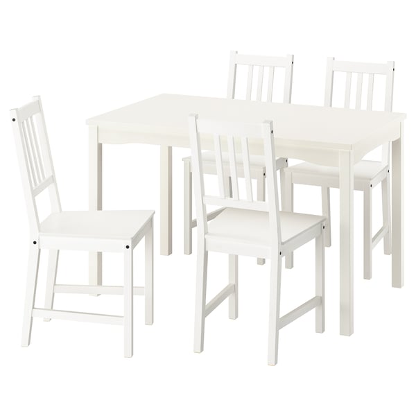 HAUGA / STEFAN table and 4 chairs, white/white, 118x74 cm