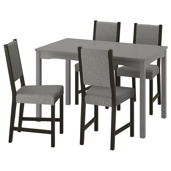 HAUGA / STEFAN table and 4 chairs, grey/brown-black Knisa grey/beige, 118x74 cm