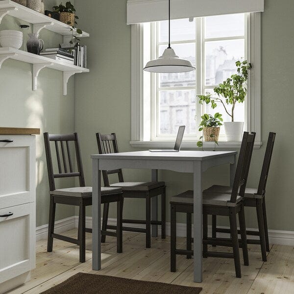 Ikea HAUGA / STEFAN - Table and 4 chairs, grey/brown-black, 118x74 cm