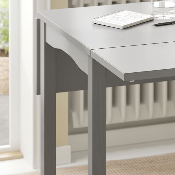 Ikea HAUGA - Drop-leaf table, grey/birch veneer, 55/82/109x74 cm