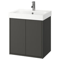HAVBÄCK / ORRSJÖN wash-stnd w drs/deep wash-basin/tap, dark grey, 62x49x72 cm