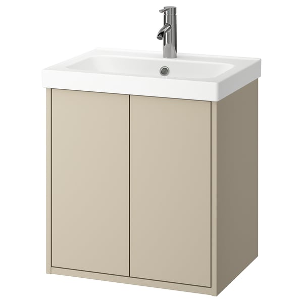 HAVBÄCK / ORRSJÖN wash-stnd w doors/wash-basin/tap, beige, 62x49x69 cm