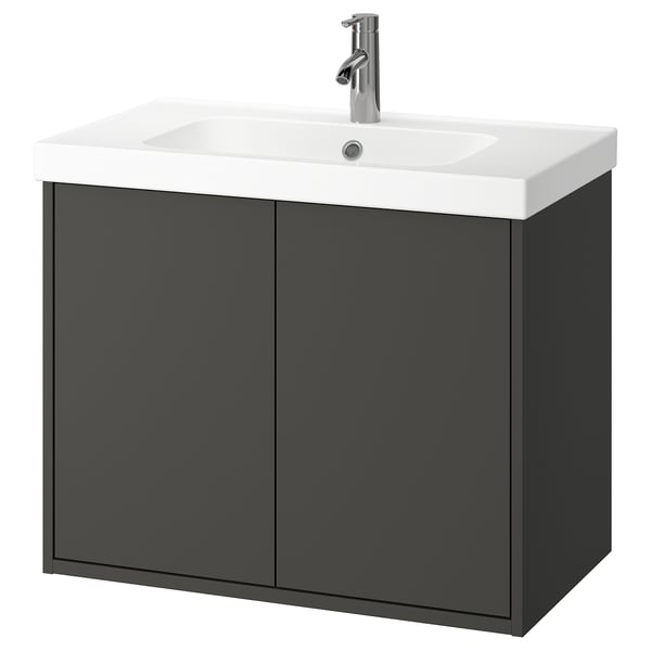 HAVBÄCK / ORRSJÖN wash-stnd w doors/wash-basin/tap, dark grey, 82x49x69 cm